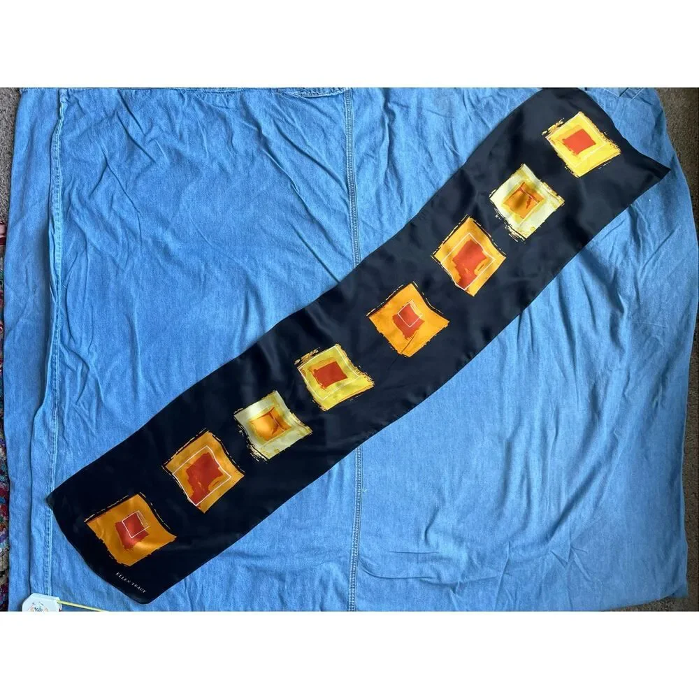 Ellen Tracy Silk Scarf Gallery Art Print Abstract Colorblock Modernist 52x11